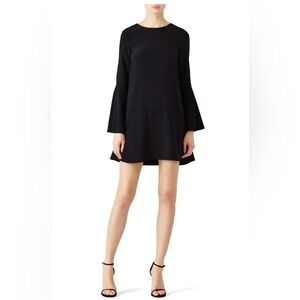 Tibi Silk Drop Waist Mini Dress Black Long Sleeve Shift Size 4 Natural Fiber LBD